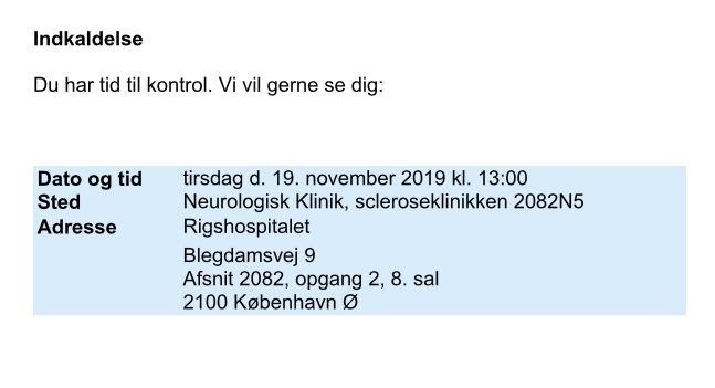 Indkaldelse fra Rigshospitalet